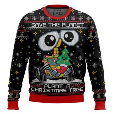 Hooktab Wall-e Save The Planet Plant A Christmas Tree Ugly Christmas Sweater