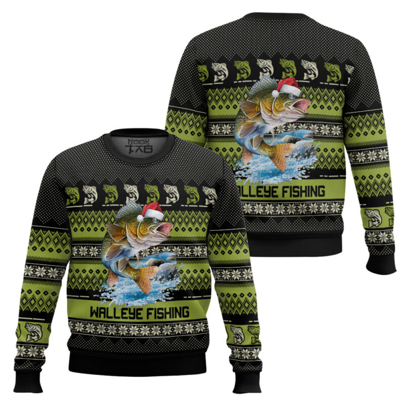 Hooktab Walleye Fishing Ugly Christmas Sweater Hooktab Walleye Fishing Ugly Christmas Sweater