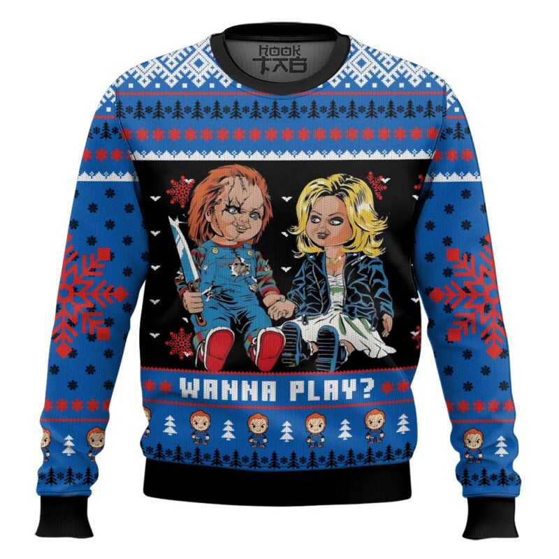 Hooktab Wanna Play Chucky Ugly Christmas Sweater