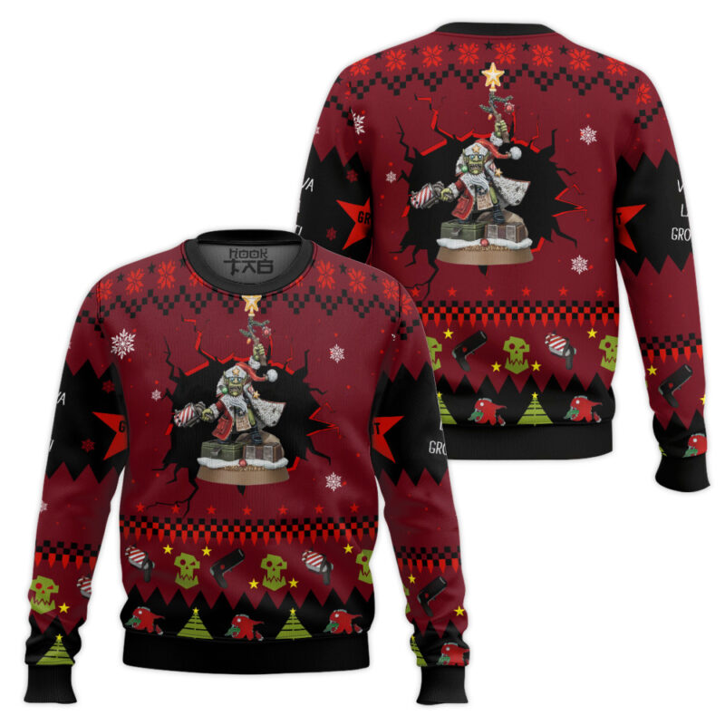 Hooktab Warhammer 40k Armed And Dangerous Red Gobbo Ugly Christmas Sweater Hooktab Warhammer 40k Armed And Dangerous Red Gobbo Ugly Christmas Sweater
