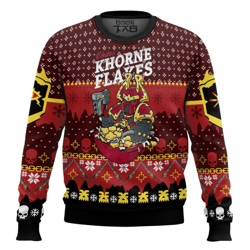 Hooktab Warhammer 40k Chaos Khorne Flakes Ugly Christmas Sweater