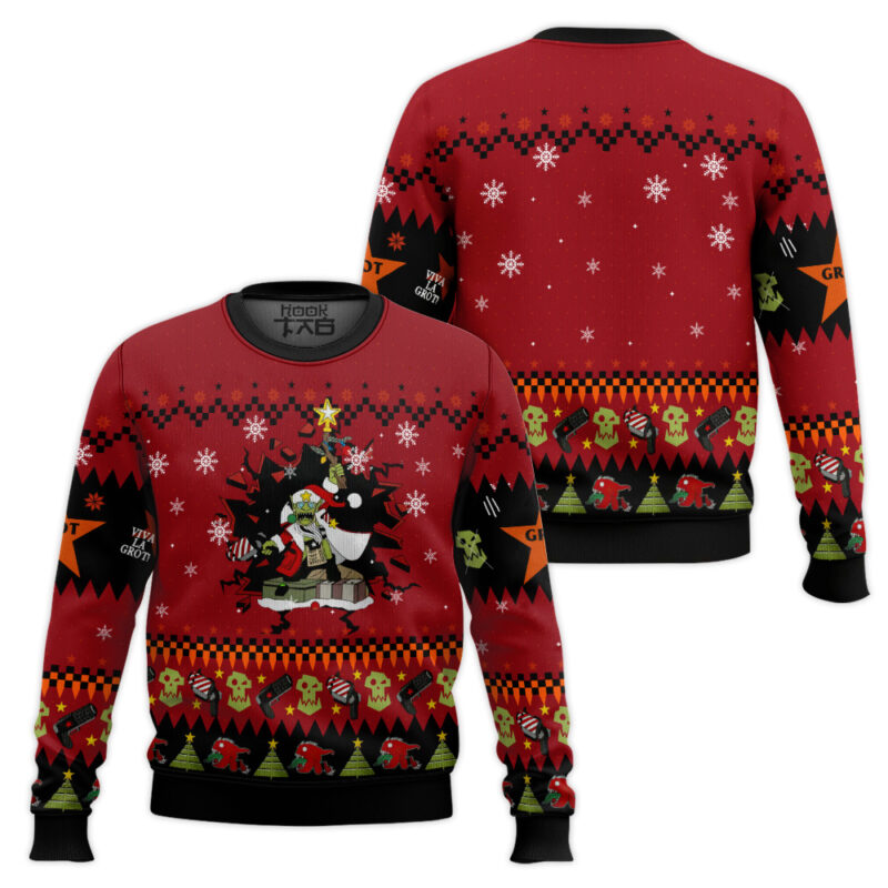 Hooktab Warhammer 40k Dangerous Red Gobbo Ugly Christmas Sweater Hooktab Warhammer 40k Dangerous Red Gobbo Ugly Christmas Sweater