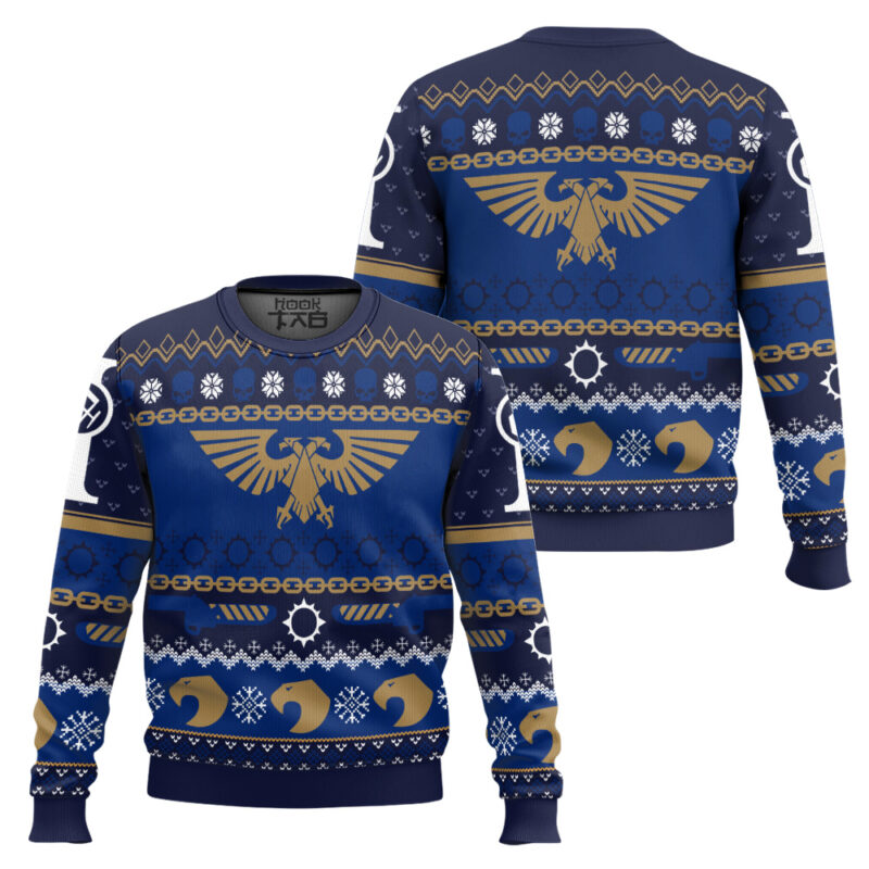 Hooktab Warhammer 40k Icy Imperium Ugly Christmas Sweater Hooktab Warhammer 40k Icy Imperium Ugly Christmas Sweater