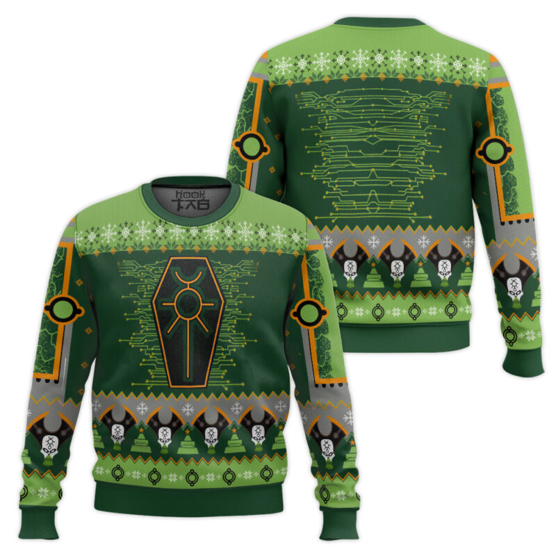 Hooktab Warhammer 40k Nefarious Necron Ugly Christmas Sweater Hooktab Warhammer 40k Nefarious Necron Ugly Christmas Sweater