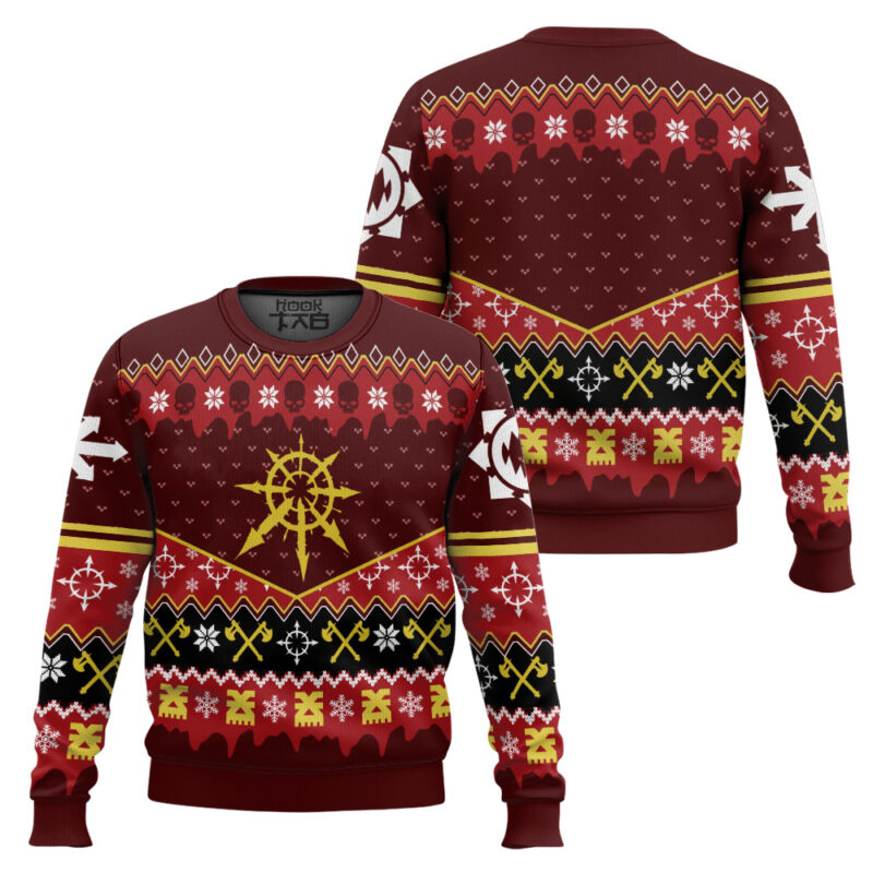 Hooktab Warhammer 40k Slay Bells Ring' Khorne Ugly Christmas Sweater Hooktab Warhammer 40k Slay Bells Ring' Khorne Ugly Christmas Sweater