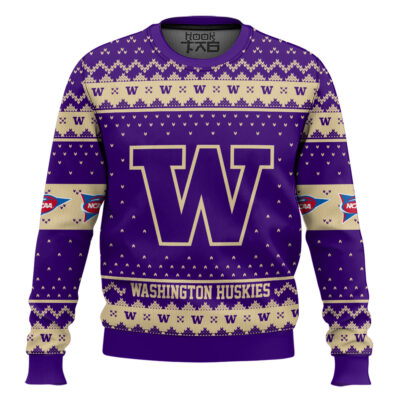 Hooktab Washington Huskies - Custom Name And Number Ugly Christmas Sweater