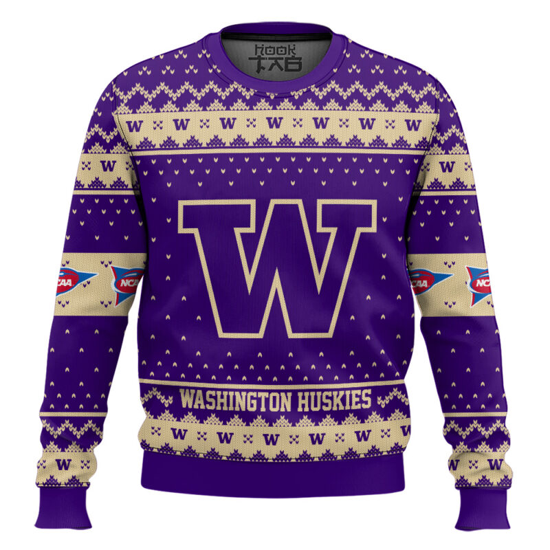 Hooktab Washington Huskies - Custom Name And Number Ugly Christmas Sweater
