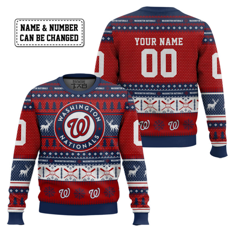 Hooktab Washington Nationals - Custom Name And Number Ugly Sweater Hooktab Washington Nationals - Custom Name And Number Ugly Sweater