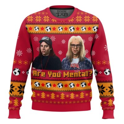 Hooktab Wayne's World Are You Mental Saturday Night Live Ugly Christmas Sweater