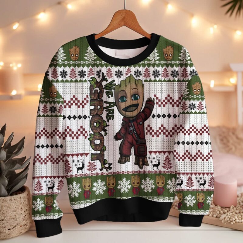 Hooktab We Are Groot Marvel Ugly Christmas Sweater Hooktab We Are Groot Marvel Ugly Christmas Sweater