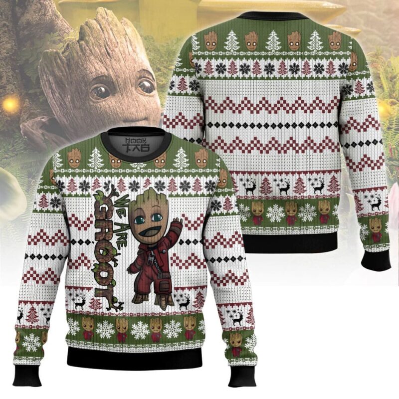 Hooktab We Are Groot Marvel Ugly Christmas Sweater Hooktab We Are Groot Marvel Ugly Christmas Sweater