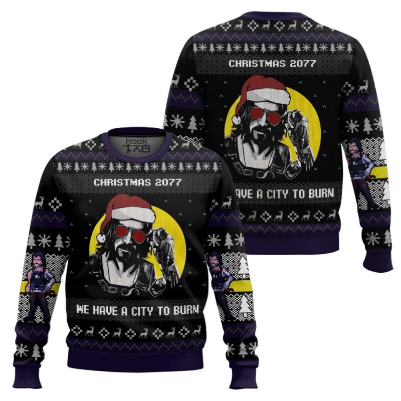 Hooktab We Have A City To Burn Cyberpunk 2077 Ugly Christmas Sweater Hooktab We Have A City To Burn Cyberpunk 2077 Ugly Christmas Sweater