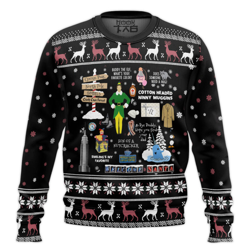 Hooktab Welcome Santa Elf Ugly Christmas Sweater