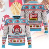 Hooktab Wendy's Old Fashioned Hamburger Ugly Christmas Sweater