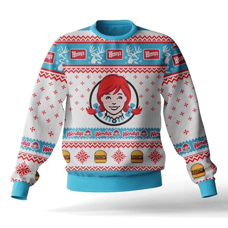 Hooktab Wendy's Old Fashioned Hamburger Ugly Christmas Sweater Hooktab Wendy's Old Fashioned Hamburger Ugly Christmas Sweater