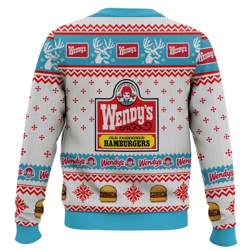 Hooktab Wendy's Old Fashioned Hamburger Ugly Christmas Sweater Hooktab Wendy's Old Fashioned Hamburger Ugly Christmas Sweater