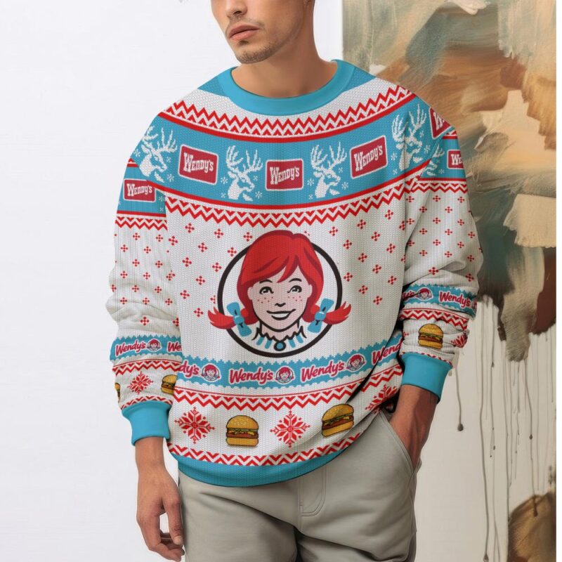Hooktab Wendy's Old Fashioned Hamburger Ugly Christmas Sweater Hooktab Wendy's Old Fashioned Hamburger Ugly Christmas Sweater