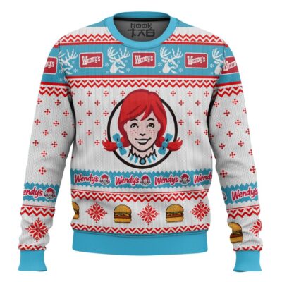 Hooktab Wendy's Old Fashioned Hamburger Ugly Christmas Sweater