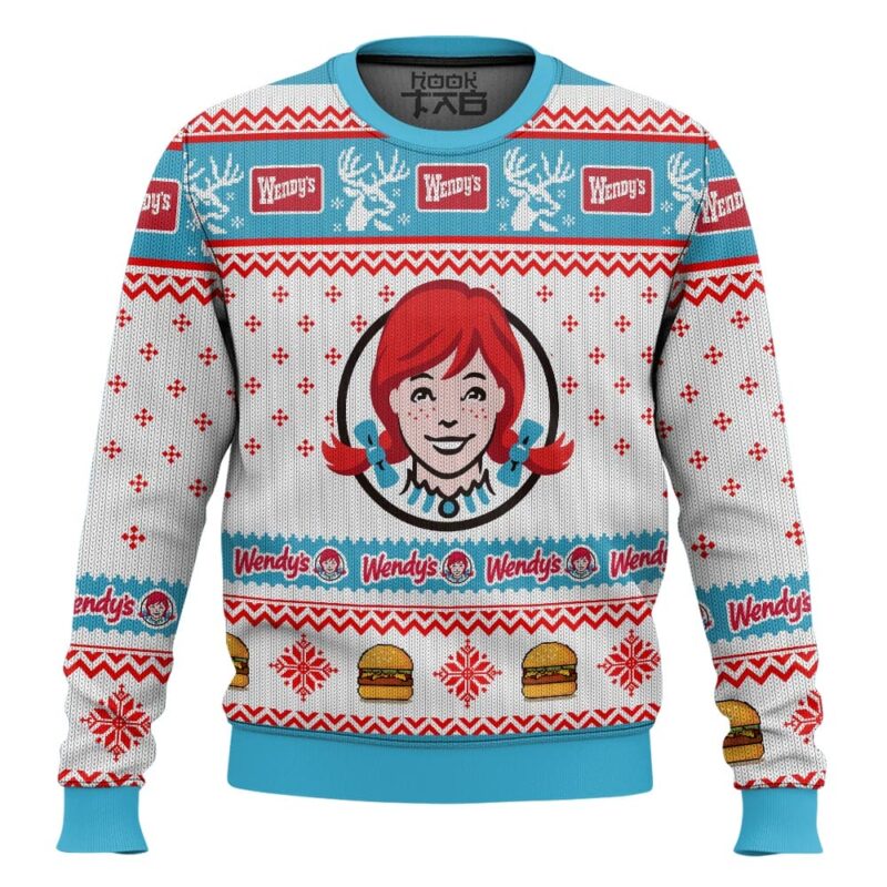Hooktab Wendy's Old Fashioned Hamburger Ugly Christmas Sweater