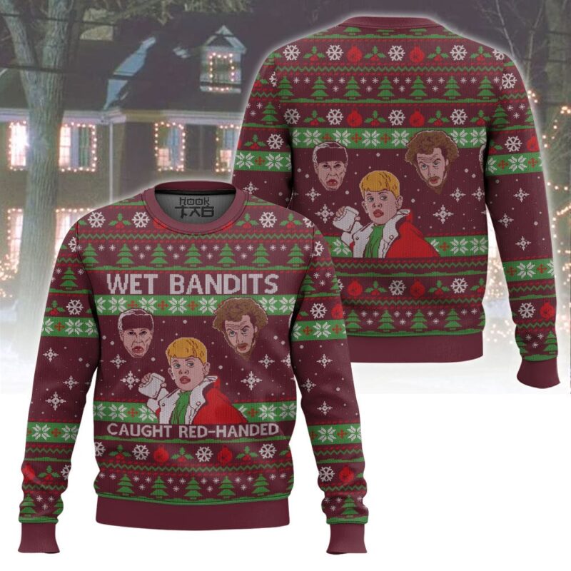 Hooktab Wet Bandits Caught Red-handed Home Alone Ugly Christmas Sweater Hooktab Wet Bandits Caught Red-handed Home Alone Ugly Christmas Sweater