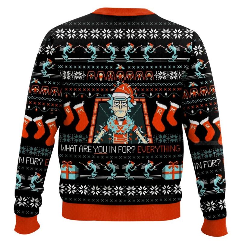Hooktab What Are You In For? Everything Rick And Morty Ugly Christmas Sweater Hooktab What Are You In For? Everything Rick And Morty Ugly Christmas Sweater