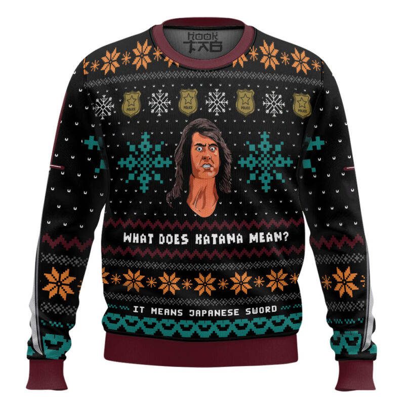 Hooktab What Does Katana Mean? Samurai Cop Ugly Christmas Sweater