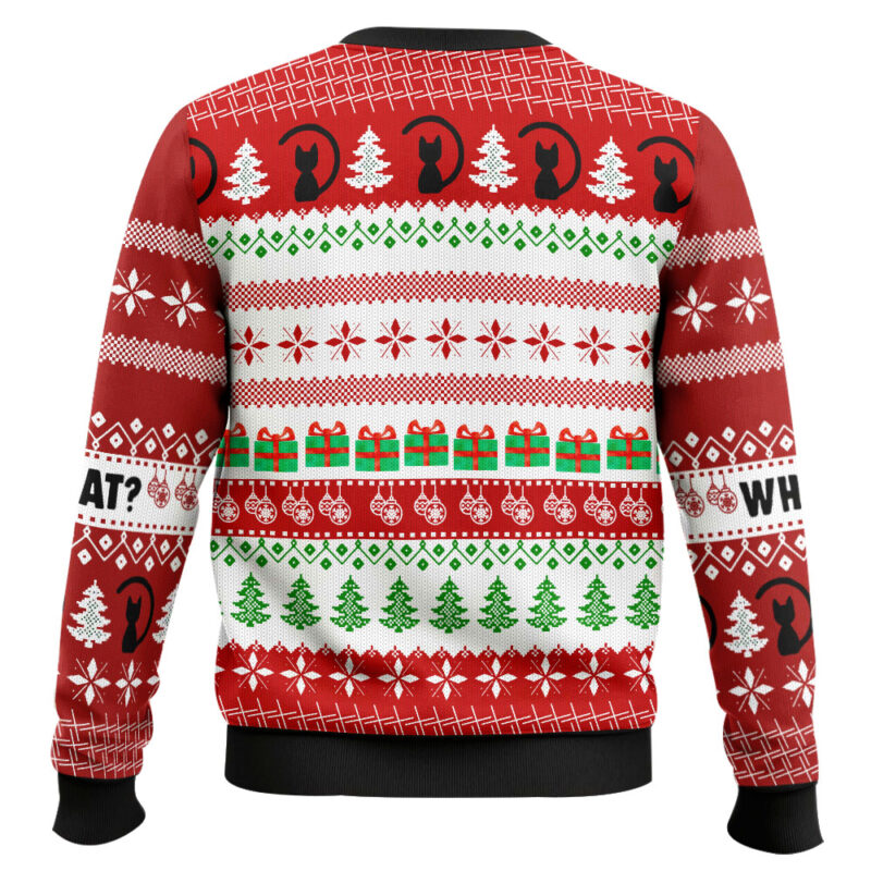 Hooktab What? Funny Black Cat Ugly Christmas Sweater Hooktab What? Funny Black Cat Ugly Christmas Sweater