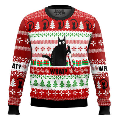 Hooktab What? Funny Black Cat Ugly Christmas Sweater