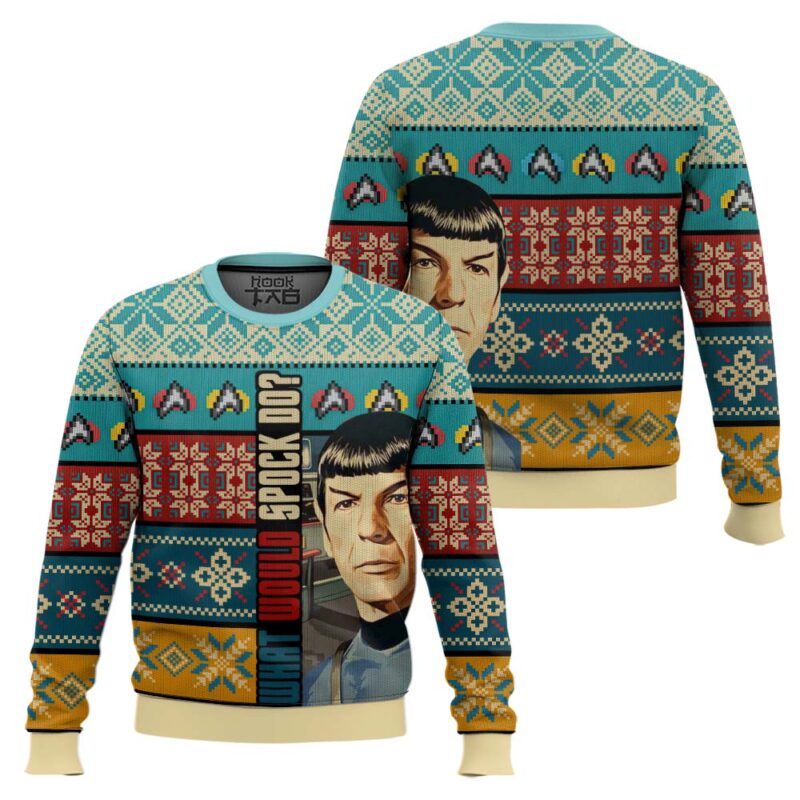 Hooktab What Would Spock Do? Star Trek Ugly Christmas Sweater Hooktab What Would Spock Do? Star Trek Ugly Christmas Sweater