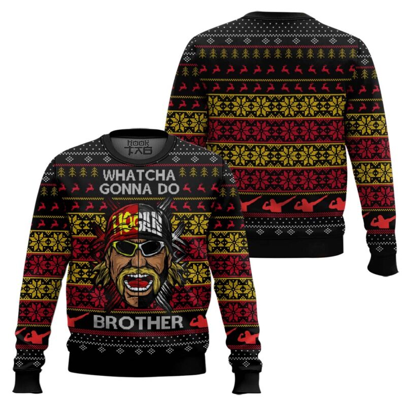Hooktab Whatcha Gonna Do Brother Hulk Hogan WWE Ugly Christmas Sweater Hooktab Whatcha Gonna Do Brother Hulk Hogan WWE Ugly Christmas Sweater