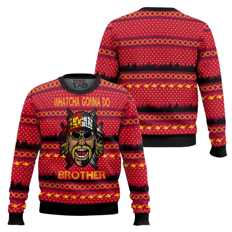 Hooktab Whatcha Gonna Do Brother WWE Ugly Christmas Sweater Hooktab Whatcha Gonna Do Brother WWE Ugly Christmas Sweater