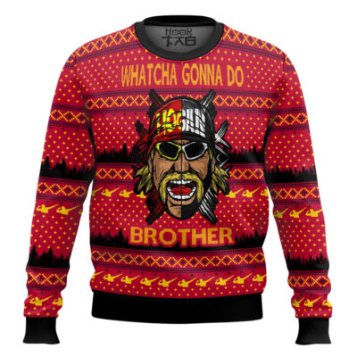 Hooktab Whatcha Gonna Do Brother WWE Ugly Christmas Sweater