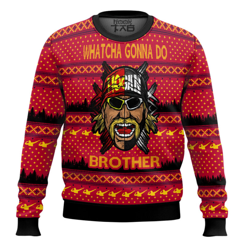 Hooktab Whatcha Gonna Do Brother WWE Ugly Christmas Sweater