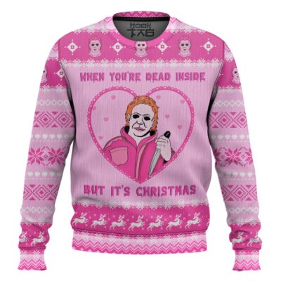 Hooktab When Youre Dead Inside But It's Christmas Michael Myers Ugly Christmas Sweater