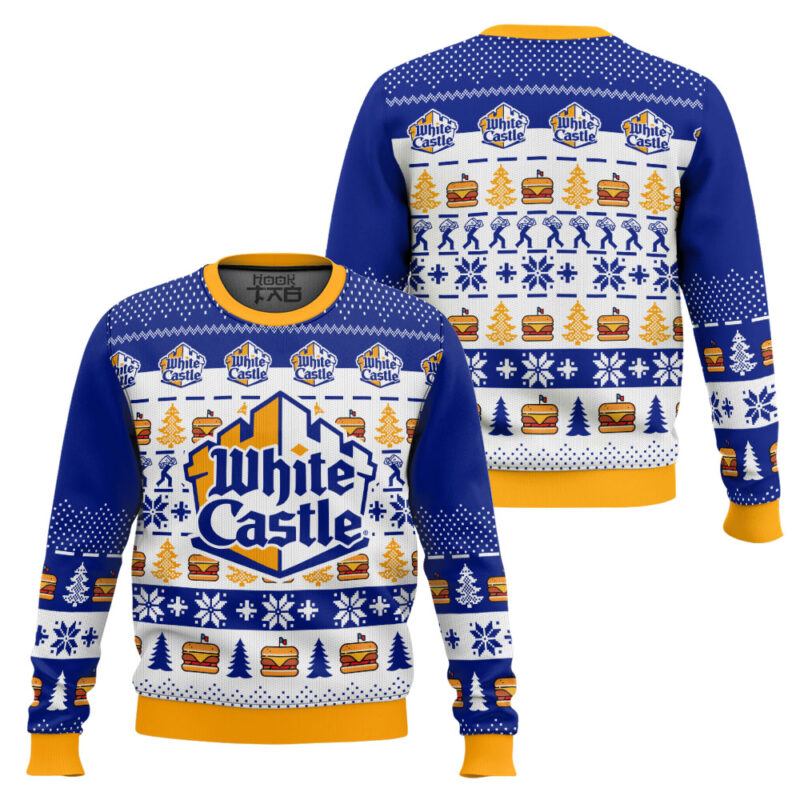 Hooktab White Castle Burger Ugly Christmas Sweater Hooktab White Castle Burger Ugly Christmas Sweater