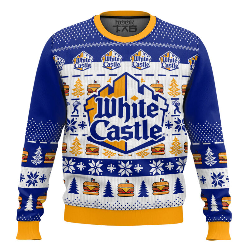 Hooktab White Castle Burger Ugly Christmas Sweater