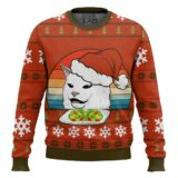 Hooktab White Cat Eating Salad Meme Ugly Christmas Sweater