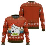 Hooktab White Cat Eating Salad Meme Ugly Christmas Sweater