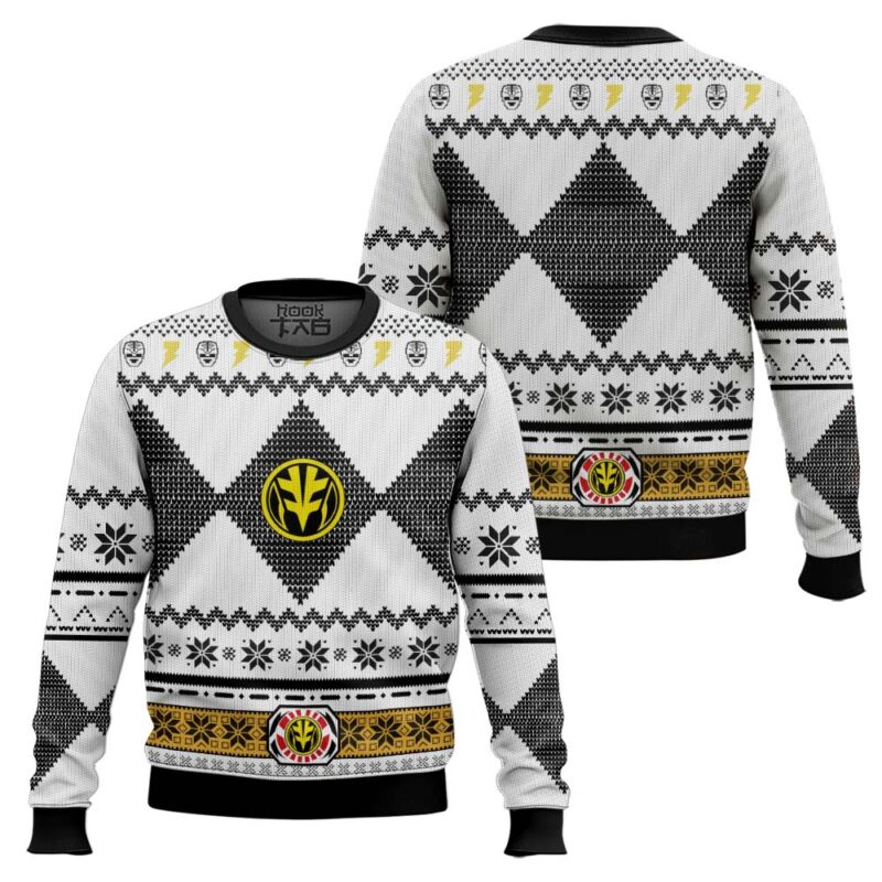 Hooktab White Power Rangers Mighty Morphin Ugly Christmas Sweater Hooktab White Power Rangers Mighty Morphin Ugly Christmas Sweater