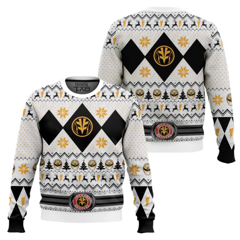 Hooktab White Ranger Mighty Morphin Power Ranger Ugly Christmas Sweater Hooktab White Ranger Mighty Morphin Power Ranger Ugly Christmas Sweater