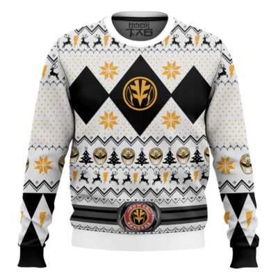 Hooktab White Ranger Mighty Morphin Power Ranger Ugly Christmas Sweater