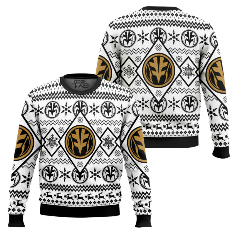 Hooktab White Ranger Power Rangers Ugly Christmas Sweater Hooktab White Ranger Power Rangers Ugly Christmas Sweater