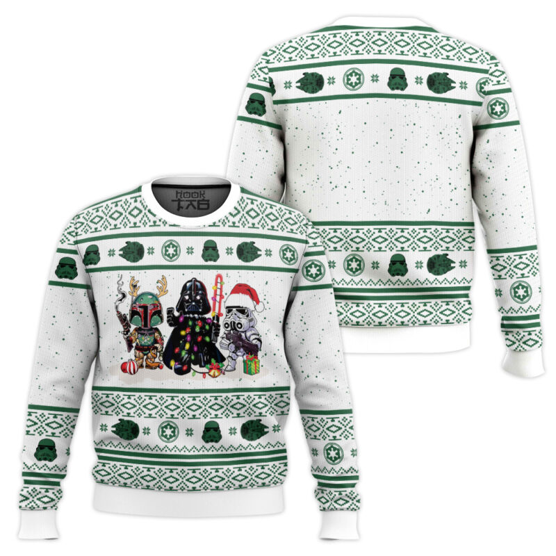 Hooktab White Snow Chibi Vader Star Wars Ugly Christmas Sweater Hooktab White Snow Chibi Vader Star Wars Ugly Christmas Sweater