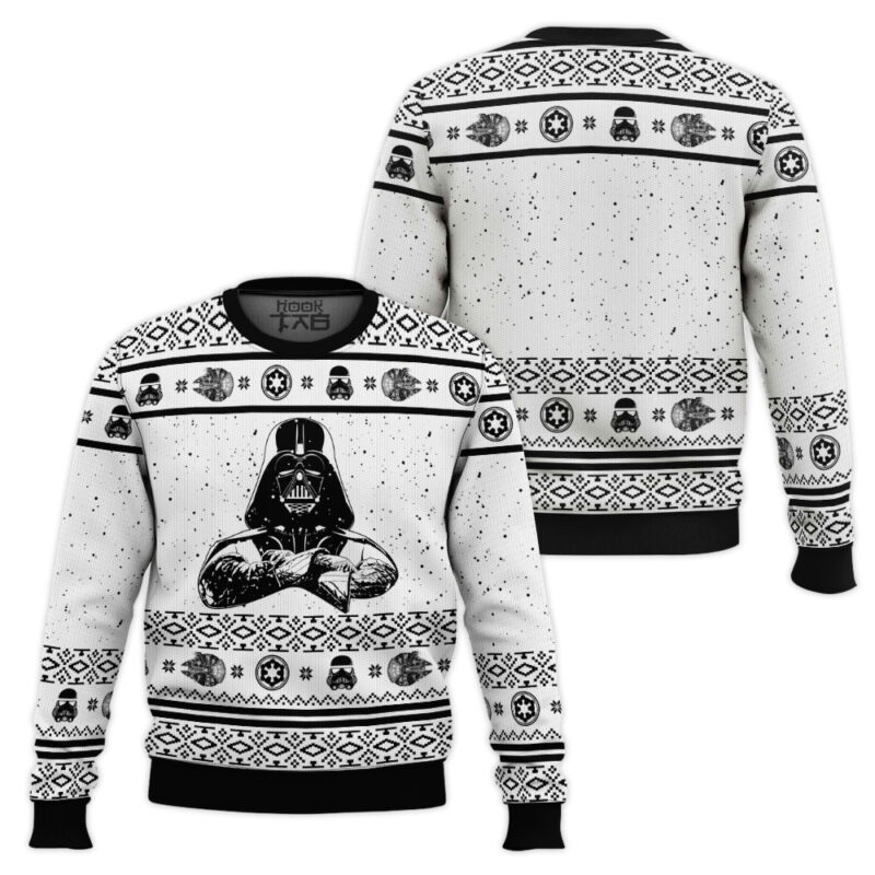 Hooktab White Snow Darth Vader Star Wars Ugly Christmas Sweater Hooktab White Snow Darth Vader Star Wars Ugly Christmas Sweater