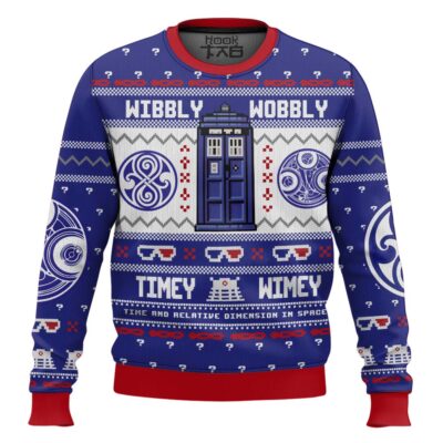 Hooktab Wibbly Wobbly Timey Wimey Doctor Who Ugly Christmas Sweater