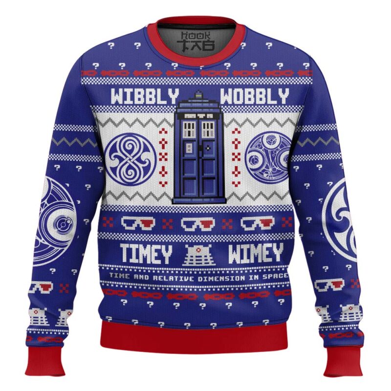 Hooktab Wibbly Wobbly Timey Wimey Doctor Who Ugly Christmas Sweater