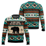 Hooktab Wild And Free Bear Ugly Christmas Sweater