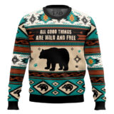 Hooktab Wild And Free Bear Ugly Christmas Sweater