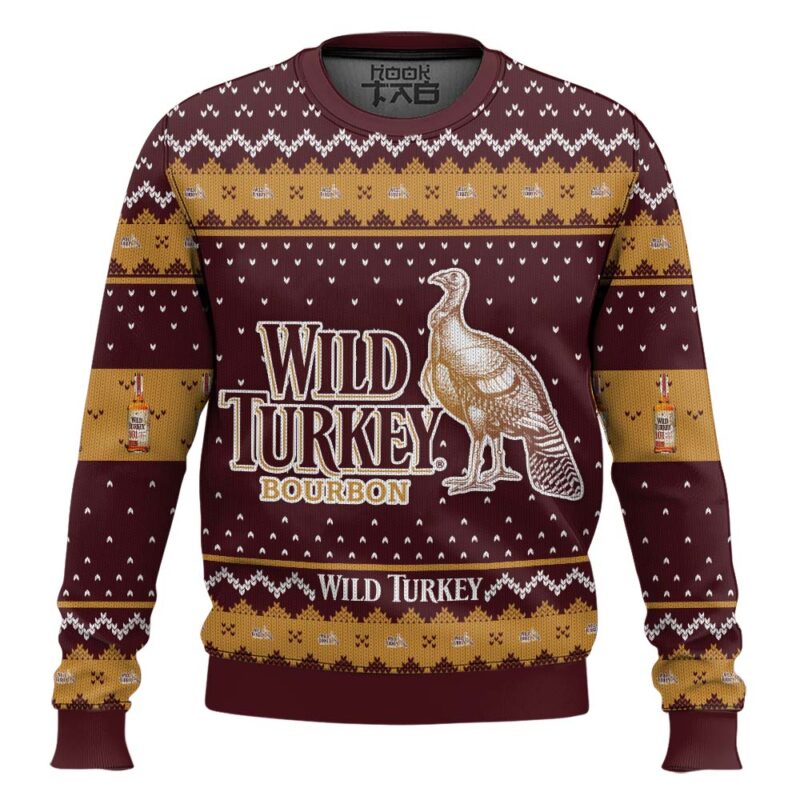 Hooktab Wild Turkey Bourbon Kentucky Whiskey Ugly Christmas Sweater