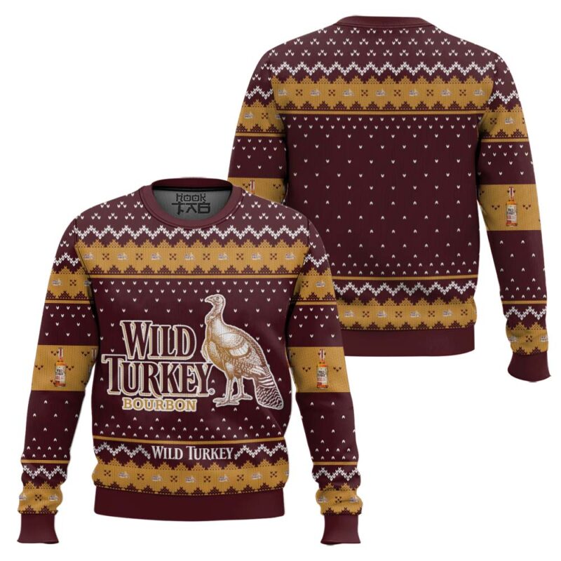 Hooktab Wild Turkey Bourbon Kentucky Whiskey Ugly Christmas Sweater Hooktab Wild Turkey Bourbon Kentucky Whiskey Ugly Christmas Sweater